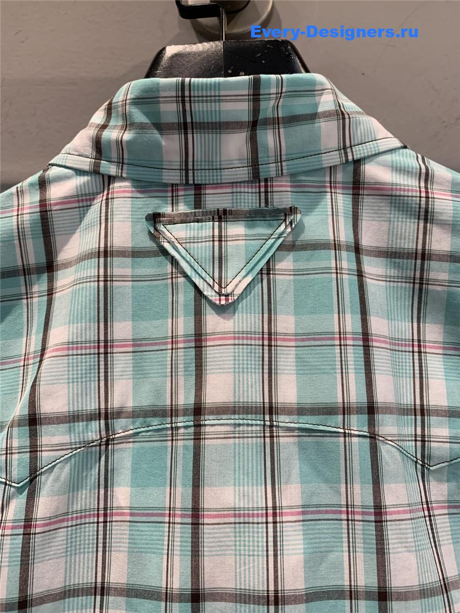 Pra*a aqua checked cotton shirt