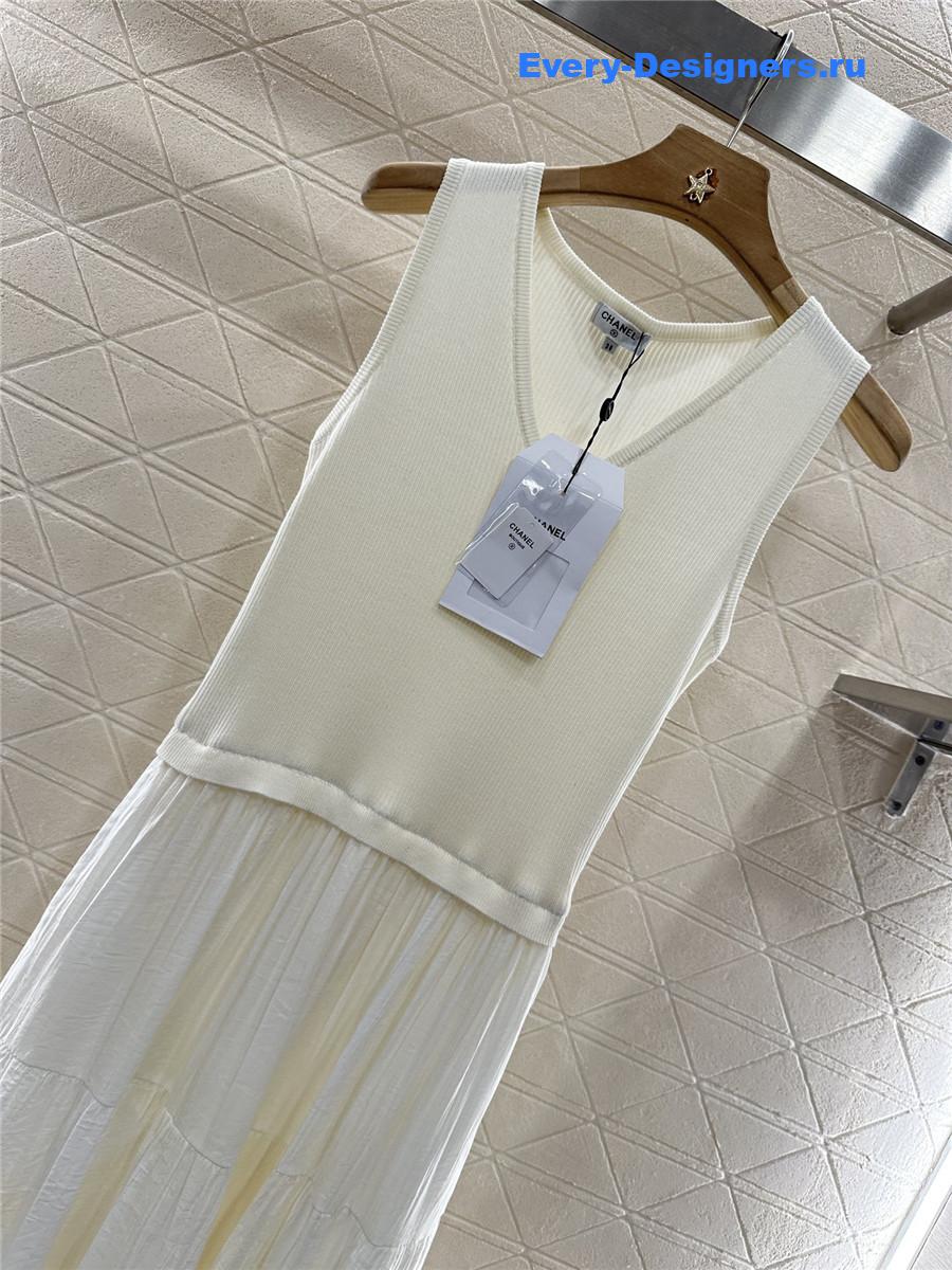 Ch**el white knitted patchwork dress