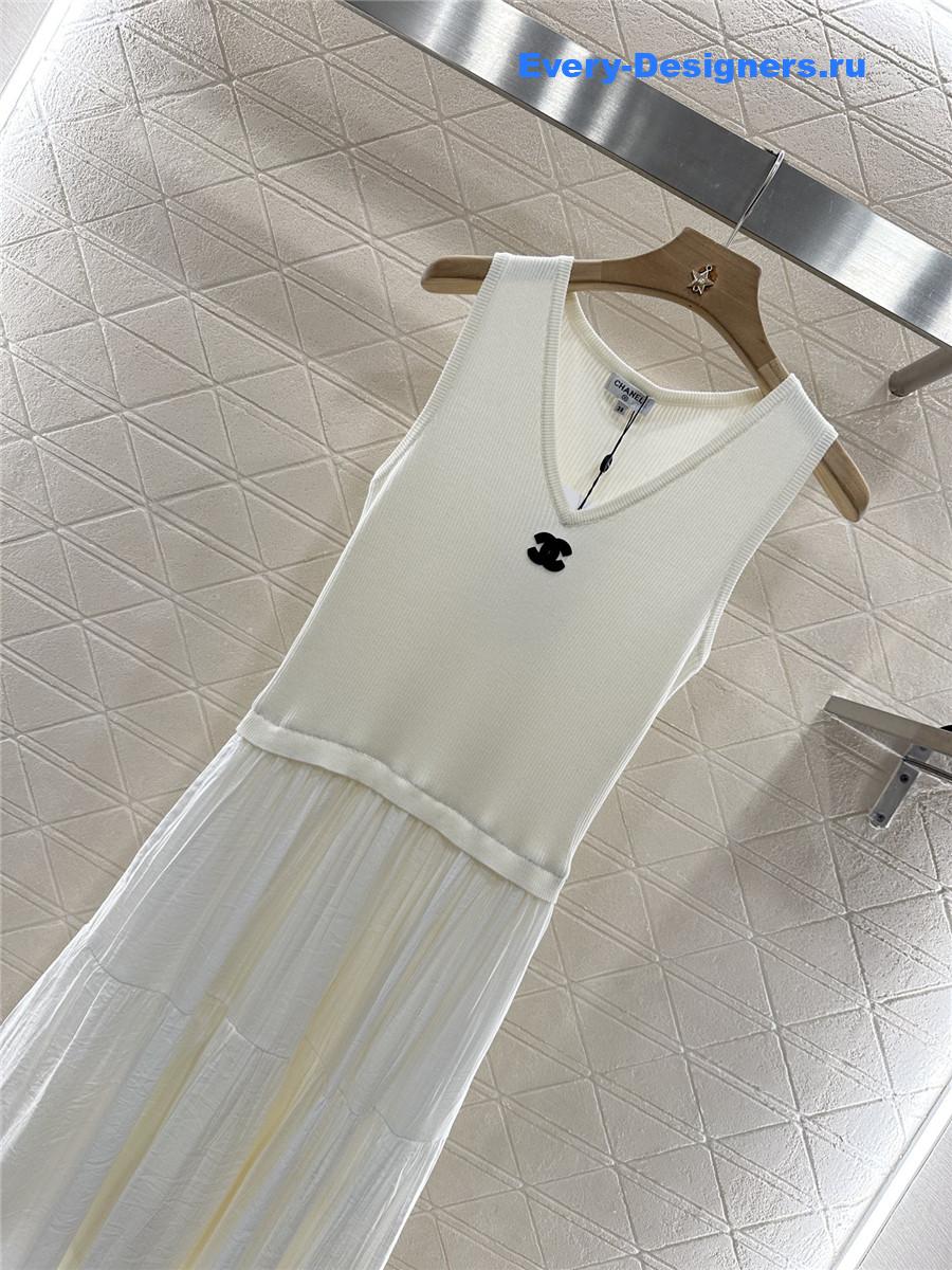 Ch**el white knitted patchwork dress