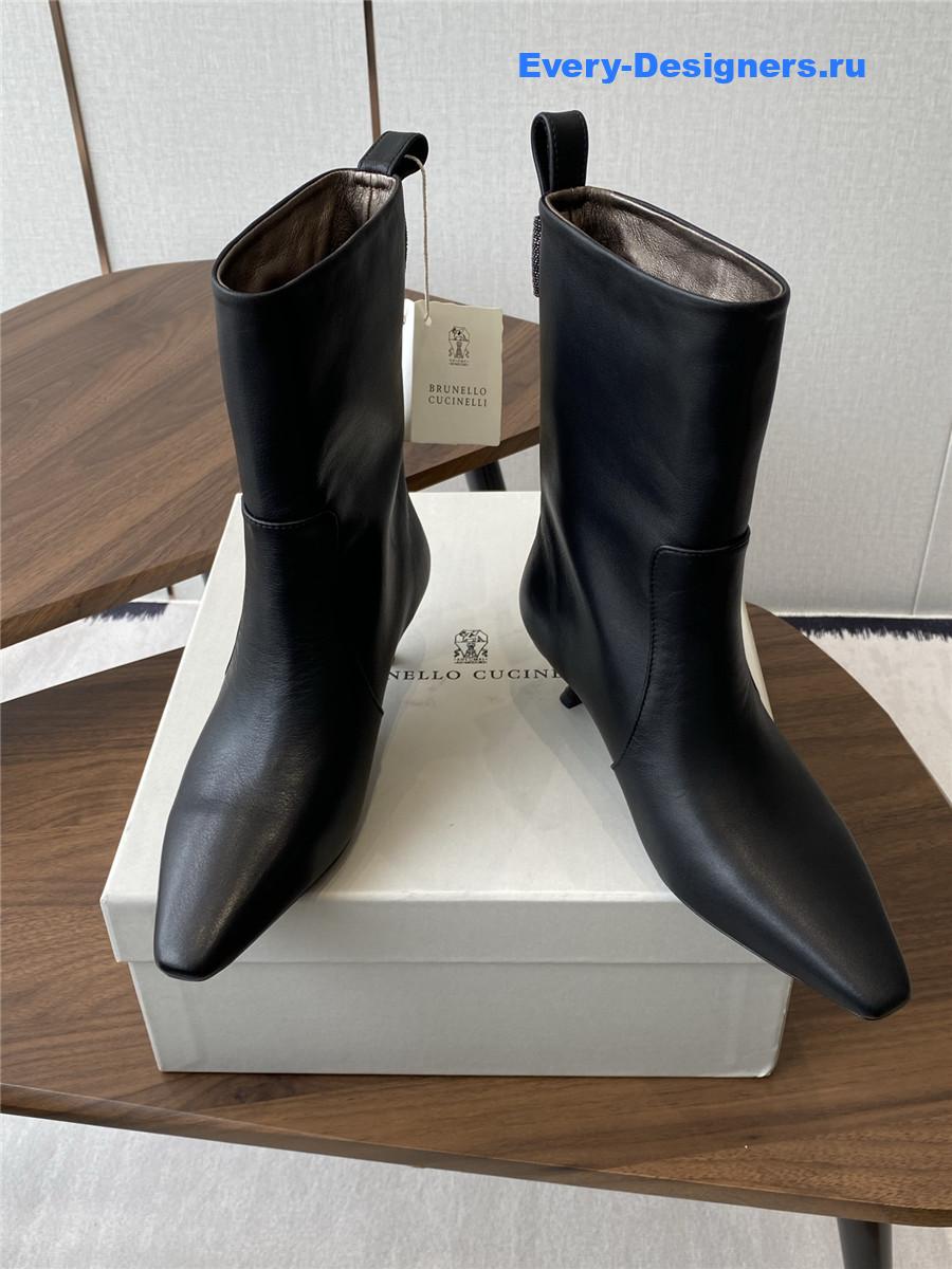 BC Bead-Embellished Black Leather Ankle Boots