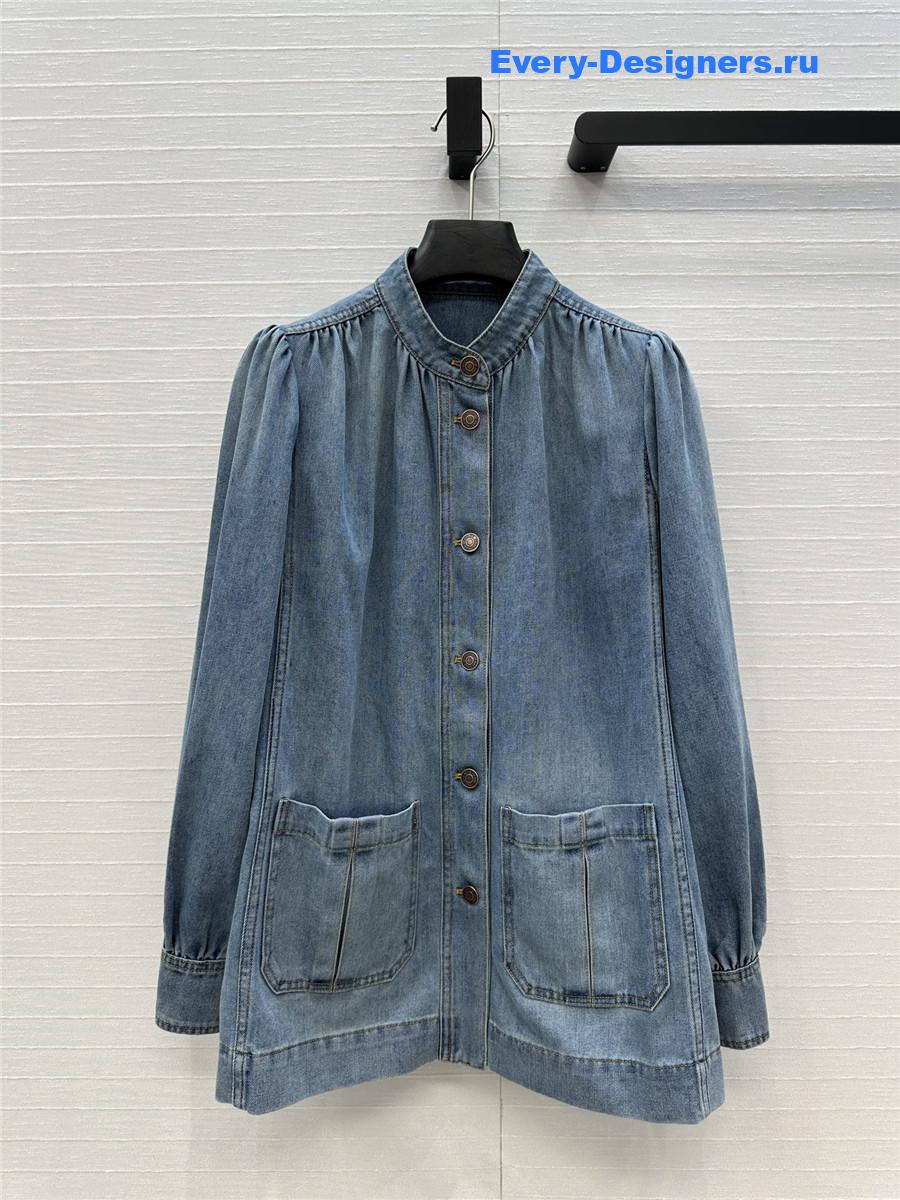 Chloé High Neck Gathered Denim Jacket