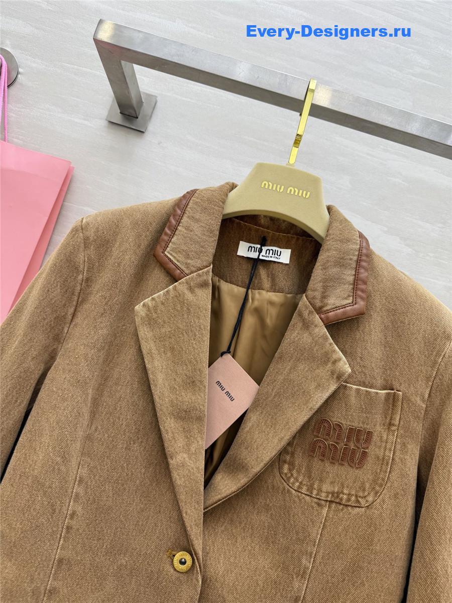 Miu Miu Acid-Wash Denim Blazer In Brown