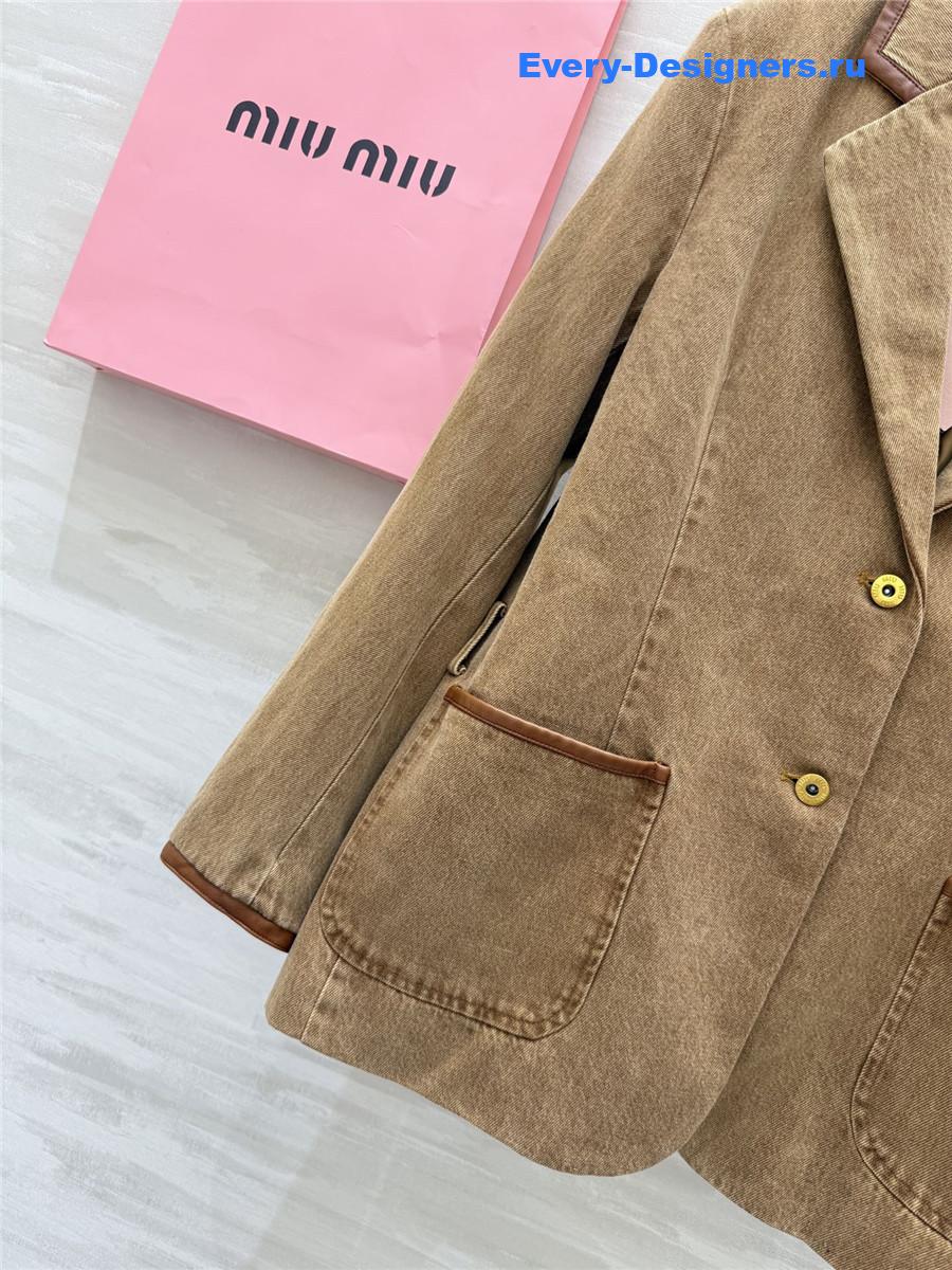 Miu Miu Acid-Wash Denim Blazer In Brown