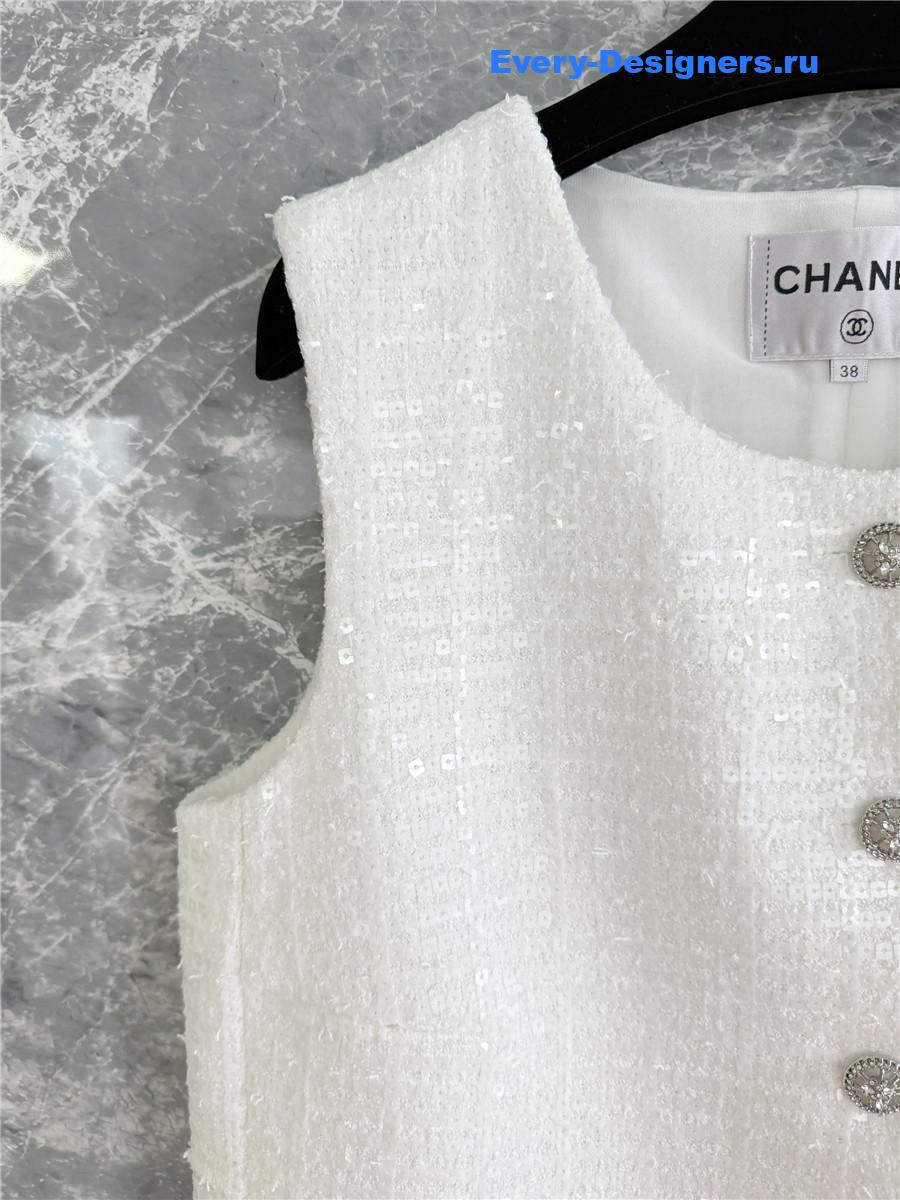 Ch**el white sequin tweed vest