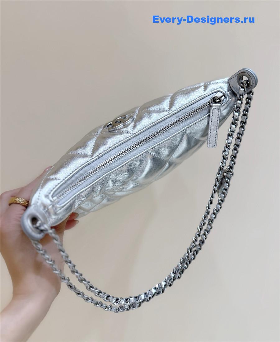 Ch**el silver calfskin chain hobo bag