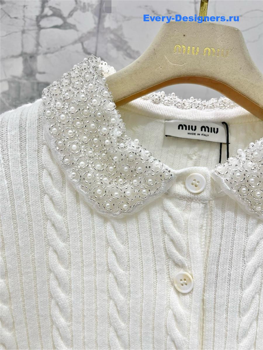 Miu Miu White Beaded Cardigan