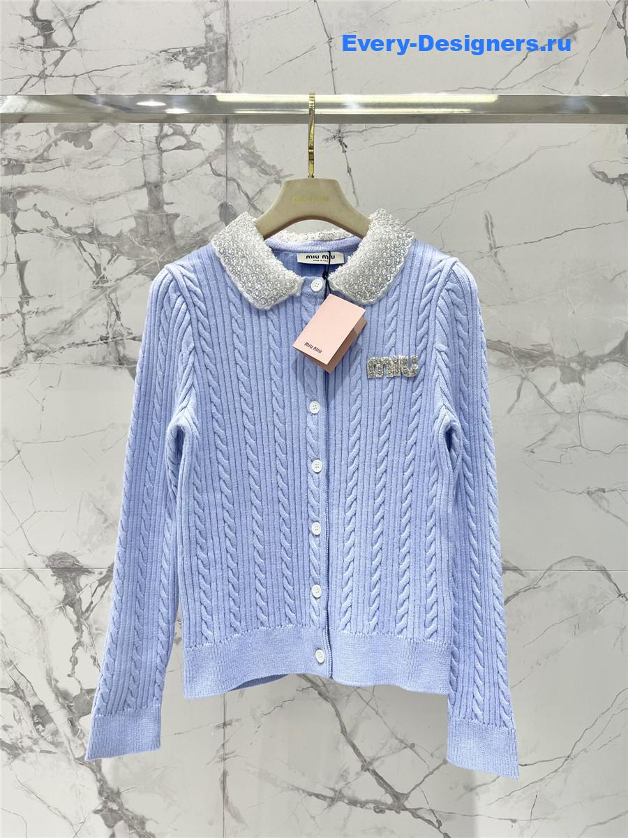 Miu Miu Light Blue Beaded Cardigan