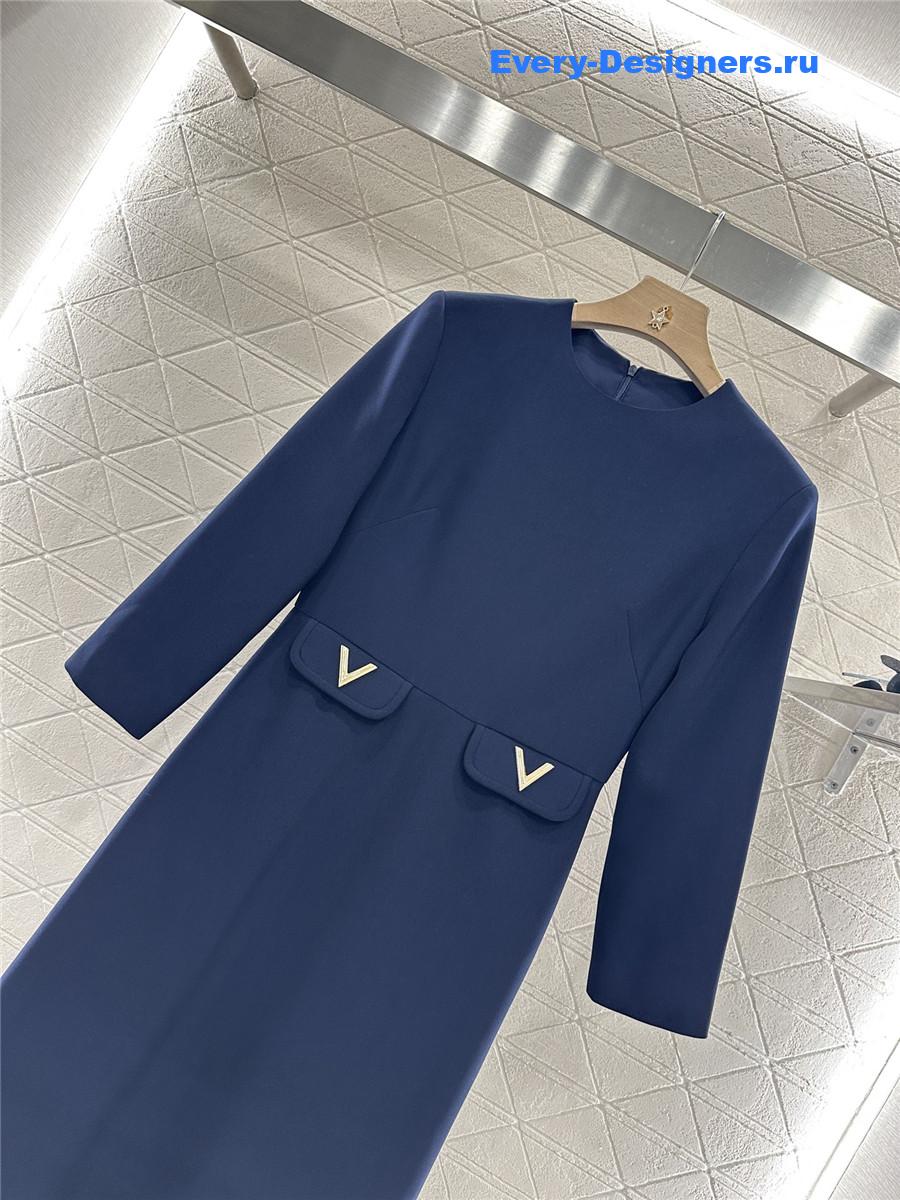Va1e*ntin0 blue crepe couture midi dress