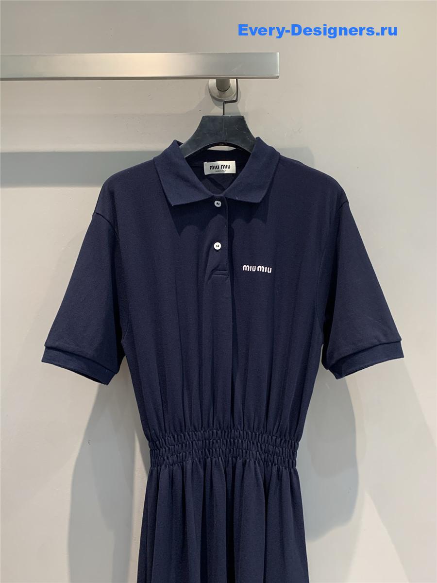 Miu Miu Dark Blue Piqué Mini-Dress