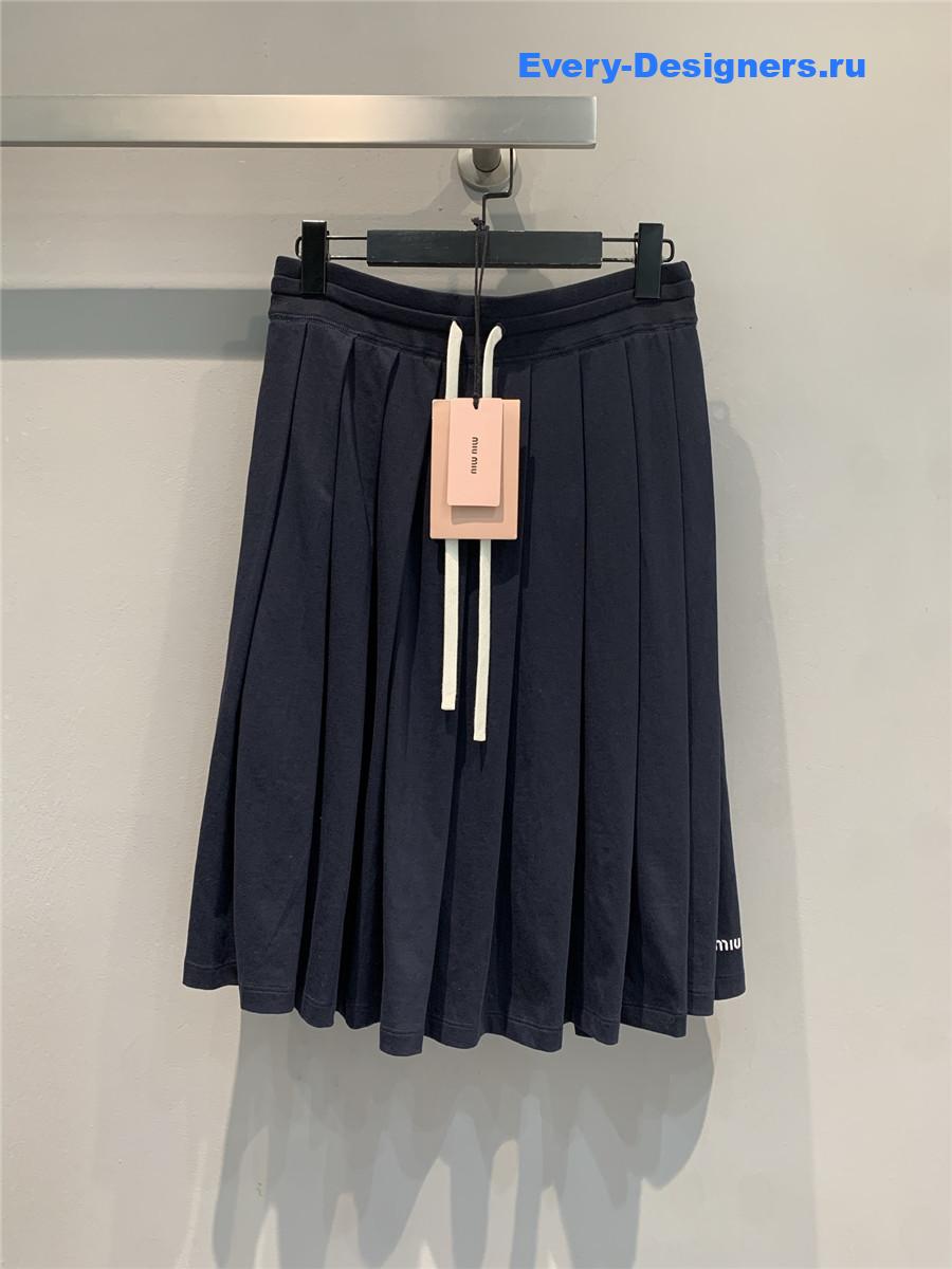 Miu Miu Blue Pleated Midi Skirt