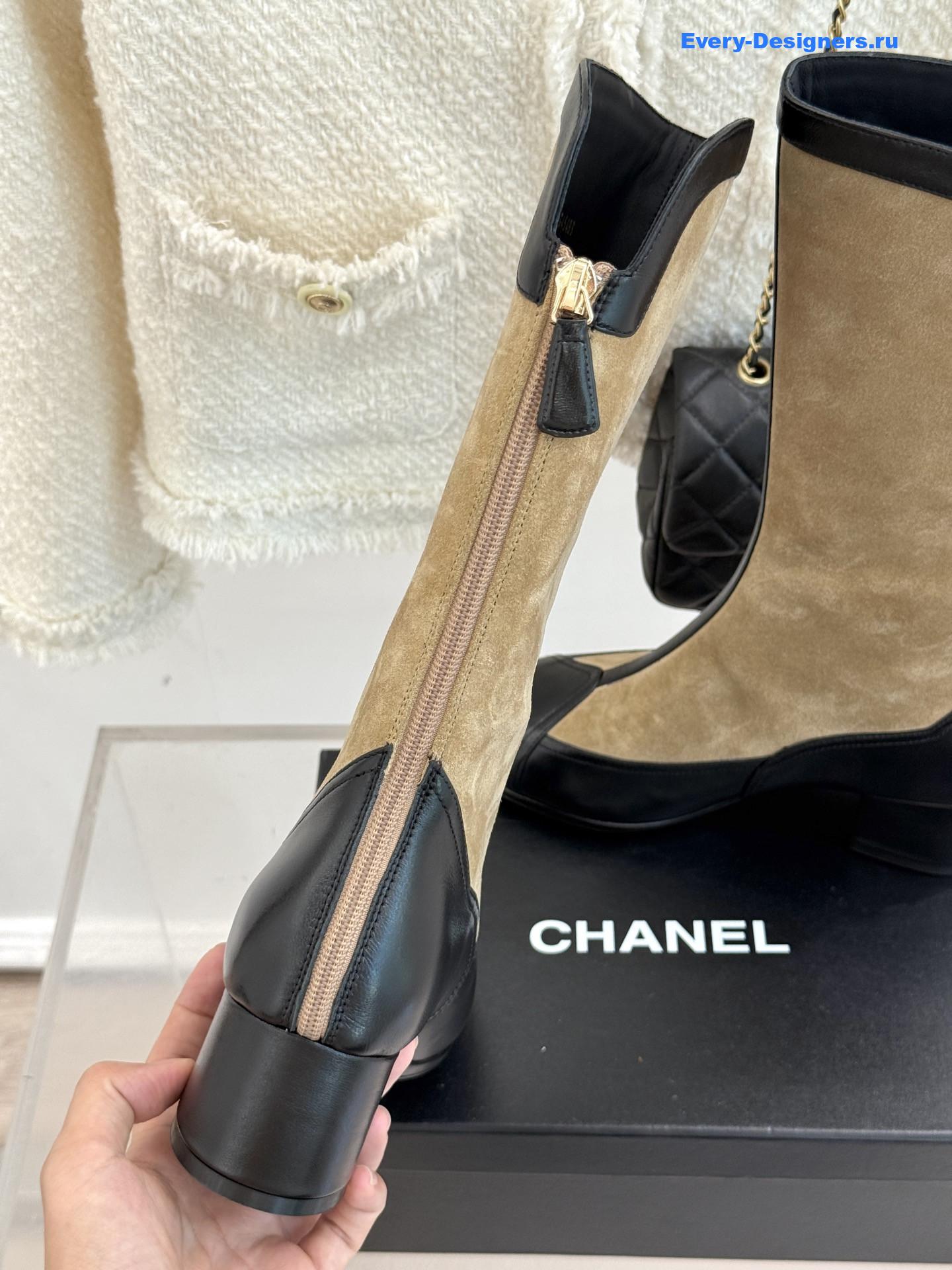 Ch**el beige suede high boots