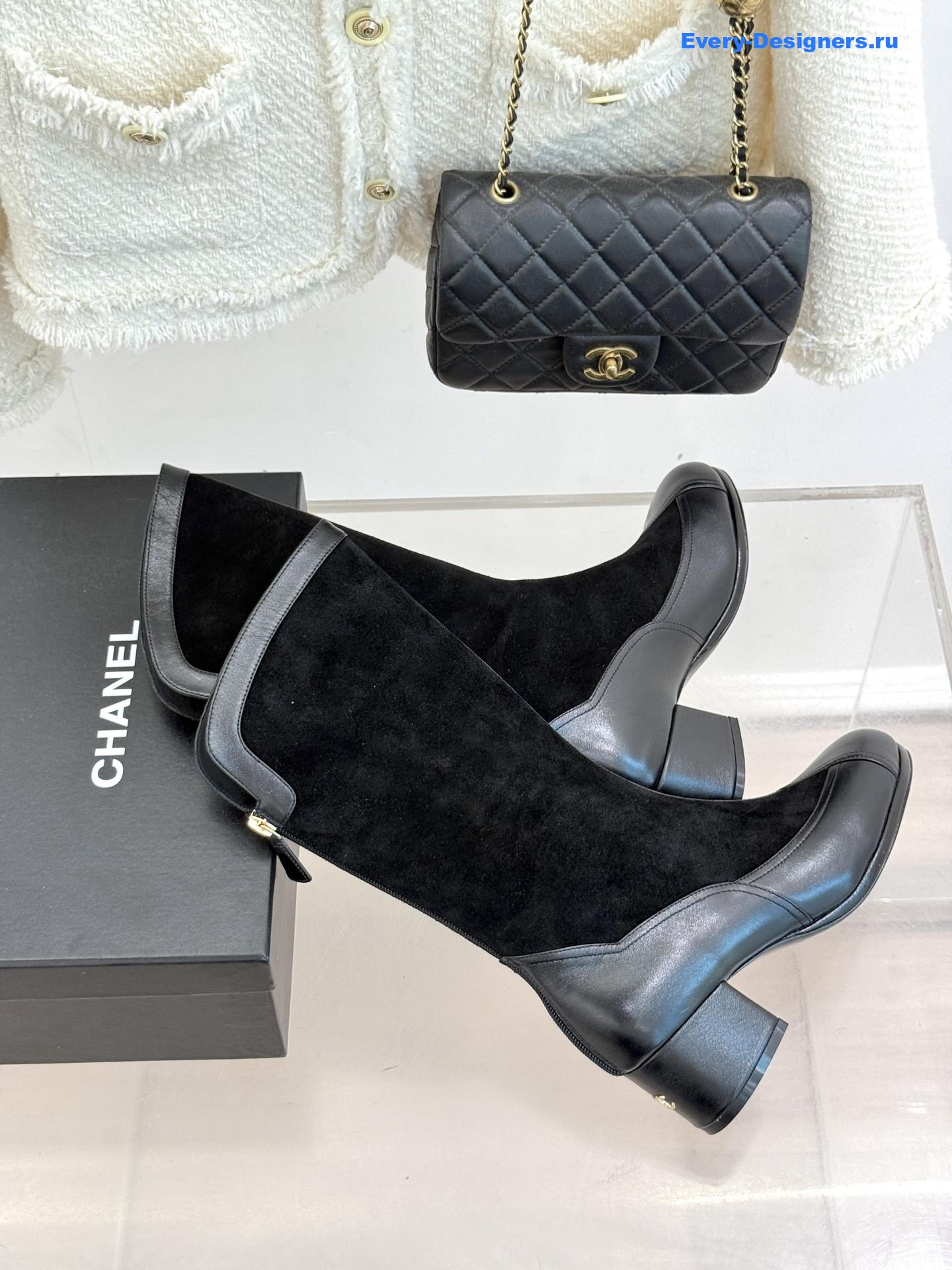 Ch**el black suede high boots
