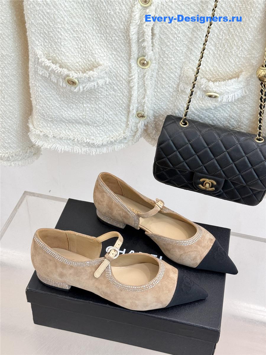 Ch**el beige rhinestone mary jane flats