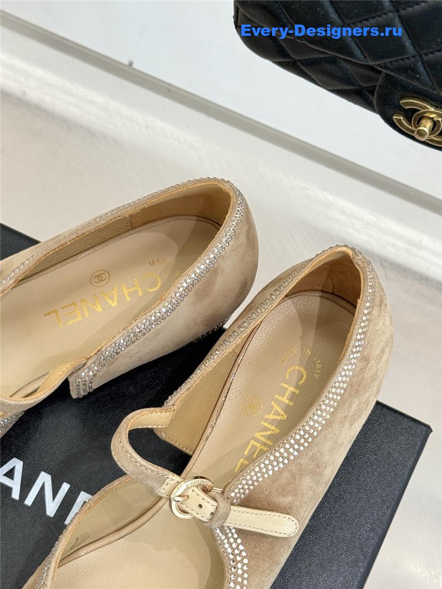 Ch**el beige rhinestone mary jane flats