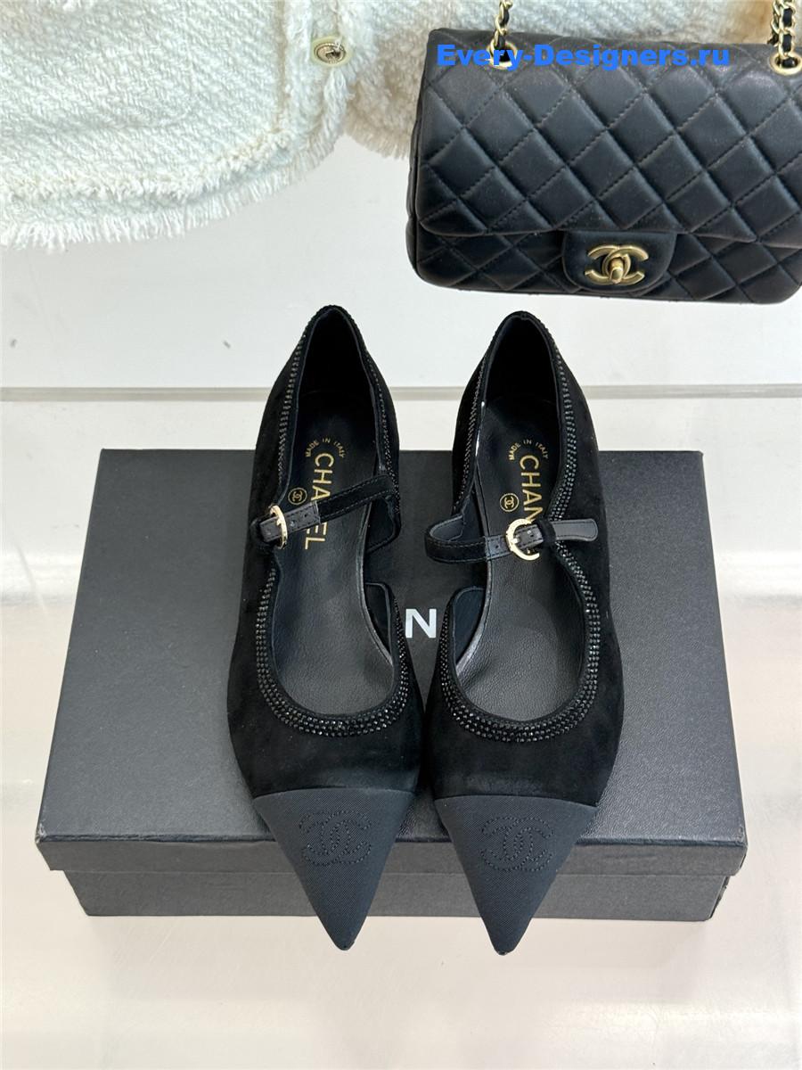 Ch**el black rhinestone mary jane flats