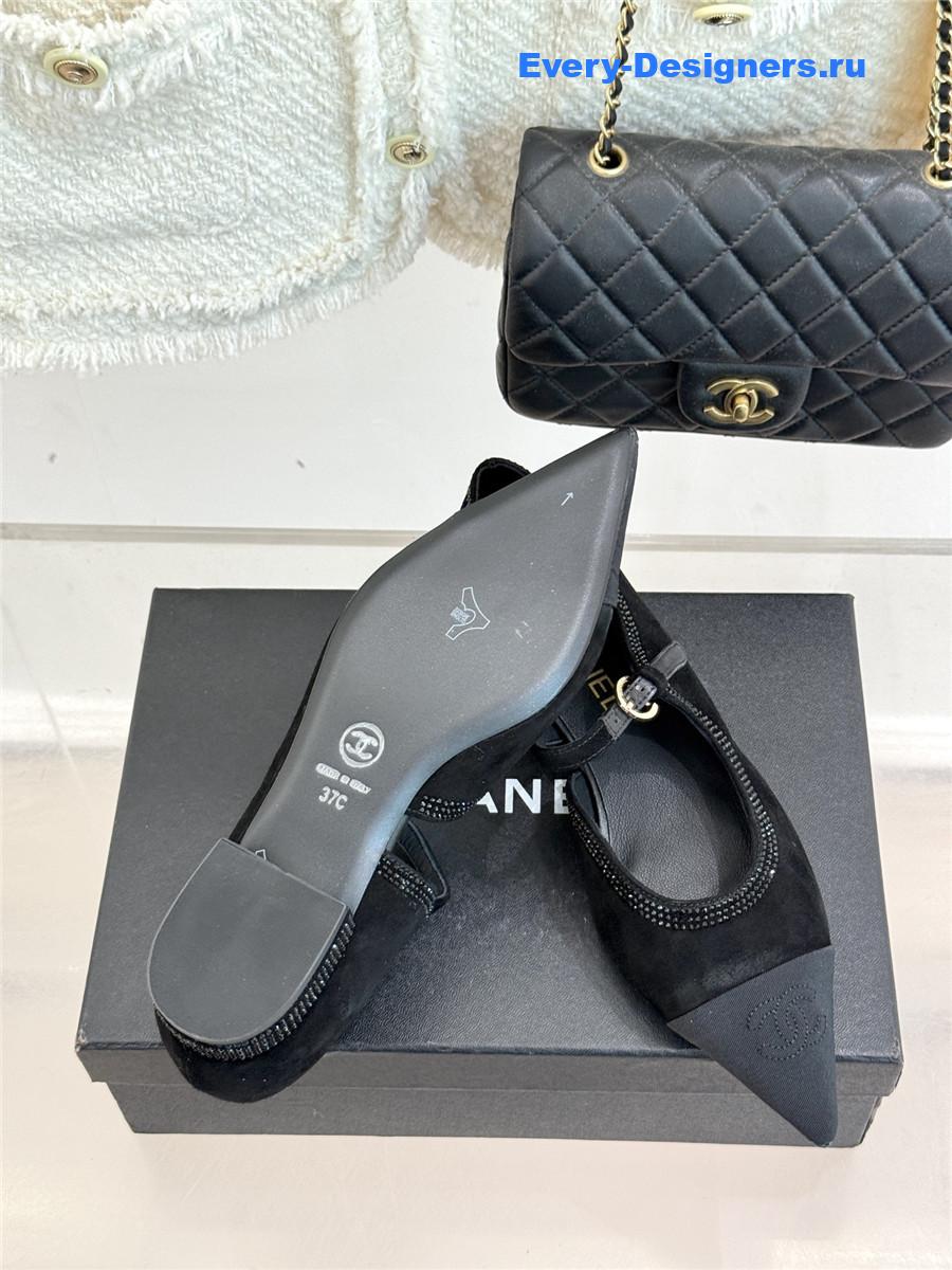 Ch**el black rhinestone mary jane flats