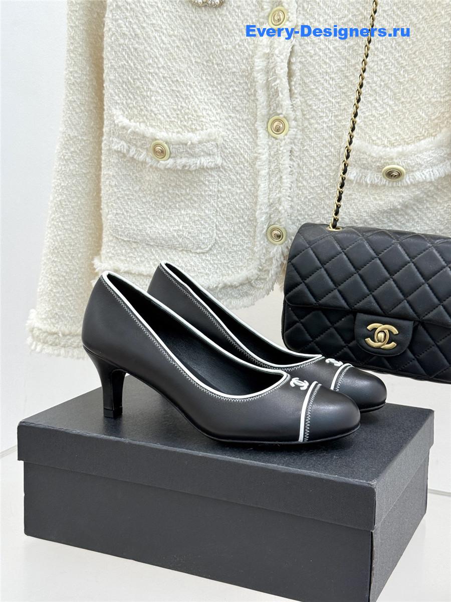Ch**el black lambskin cc pumps