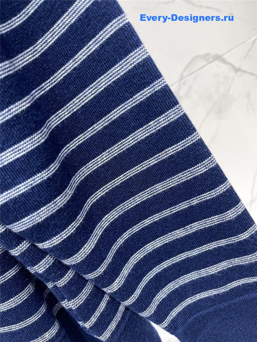 Miu Miu Blue White Striped Zipper Polo Shirt
