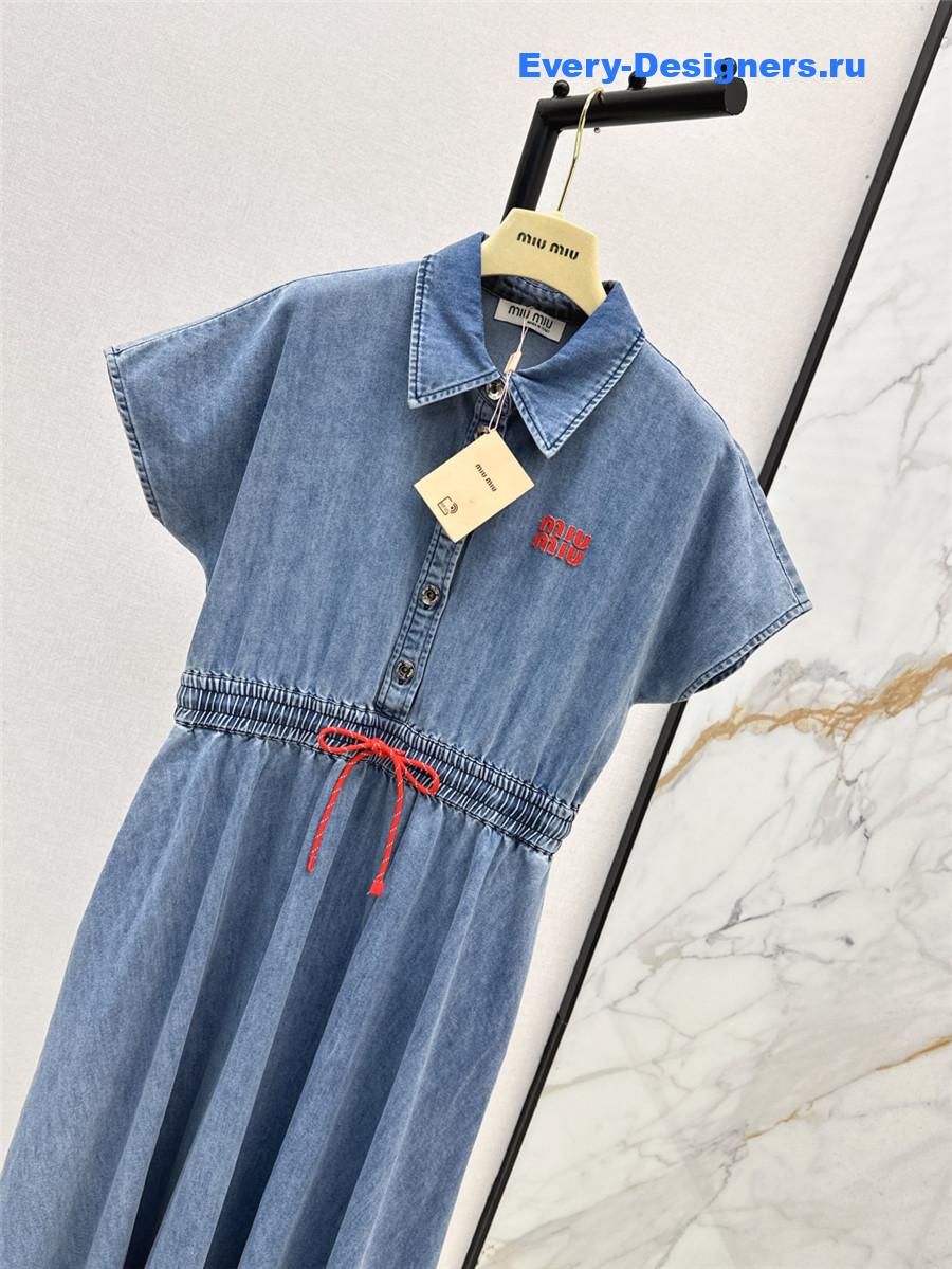 Miu Miu Short Sleeve Long Denim Dress