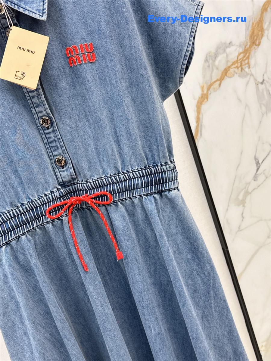 Miu Miu Short Sleeve Long Denim Dress