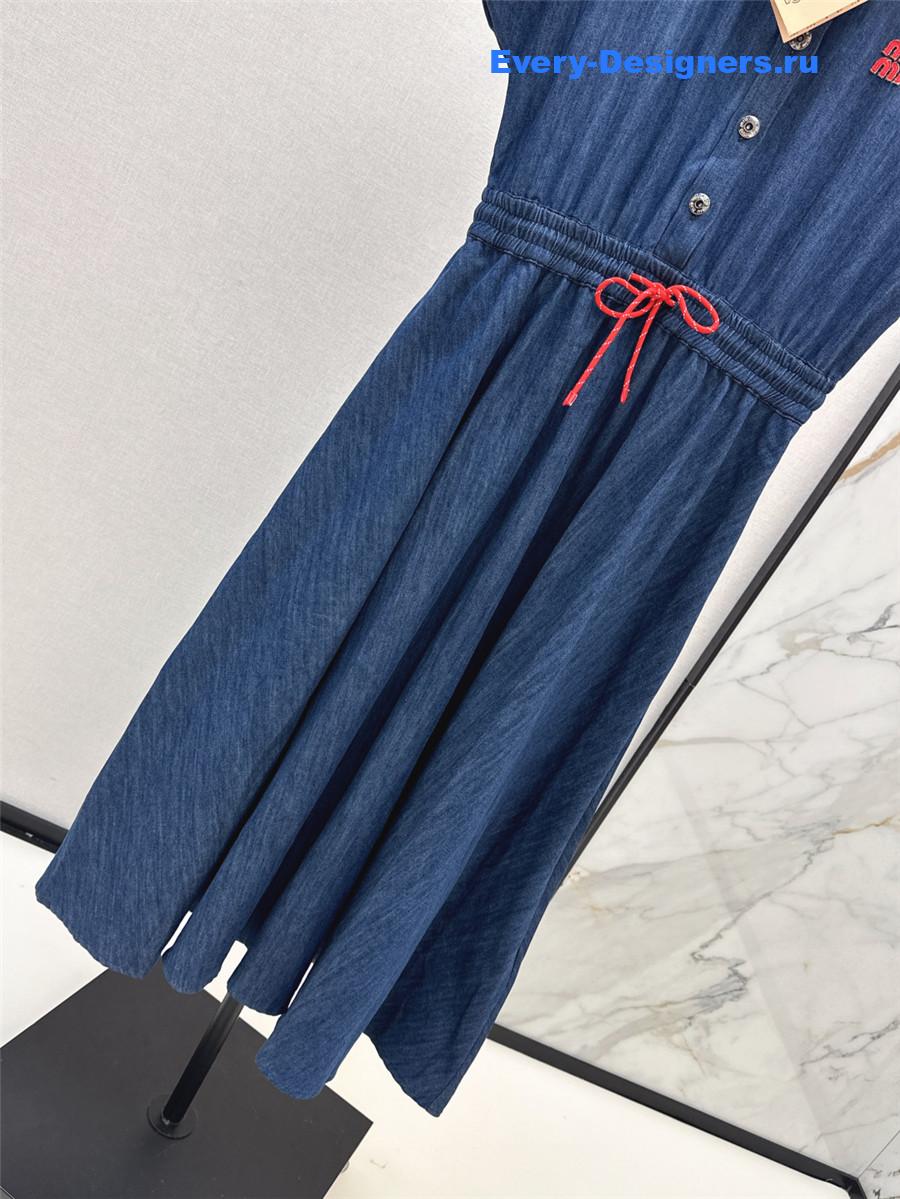 Miu Miu Short Sleeve Blue Long Denim Dress