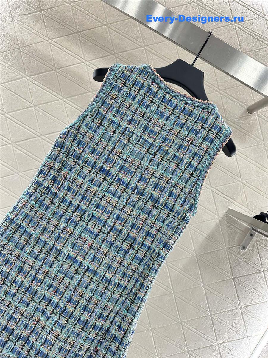 Ch**el turquoise cotton tweed dress