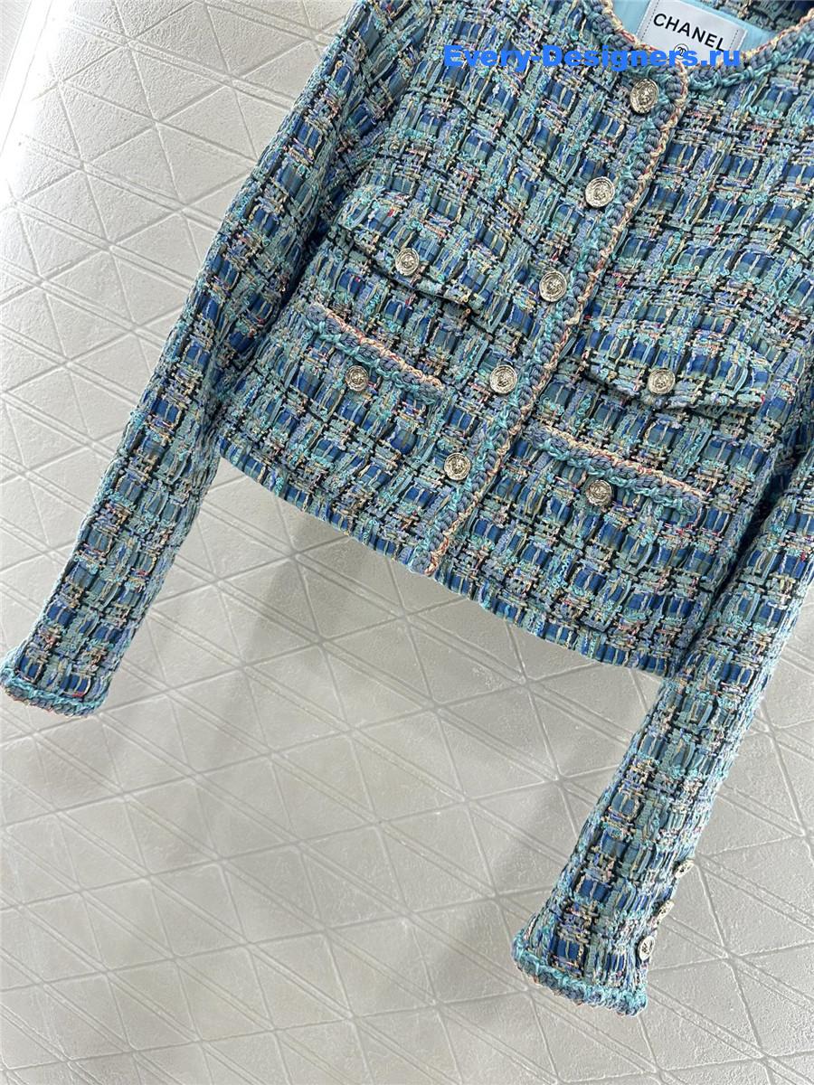 Ch**el turquoise tweed coat