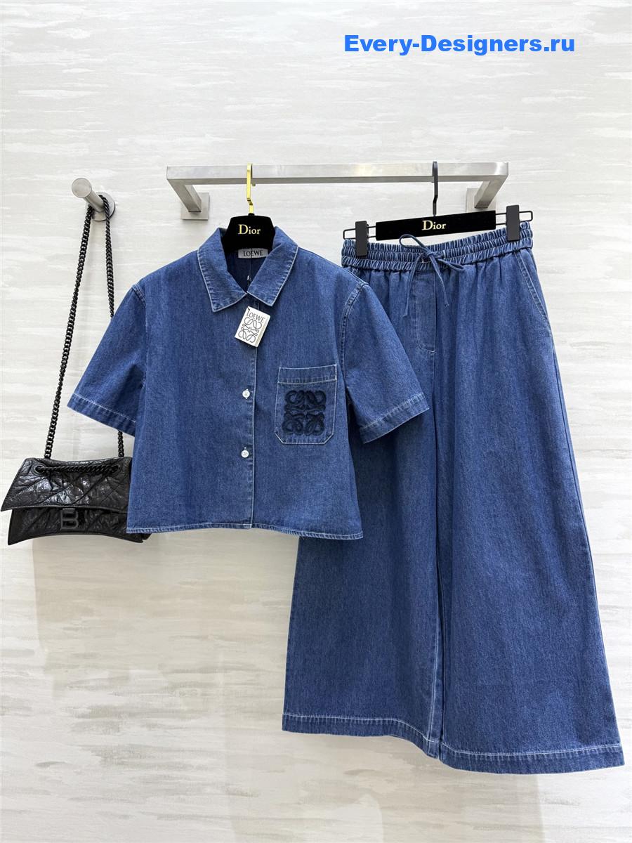 L0ew* denim shirt wide-leg pants suit