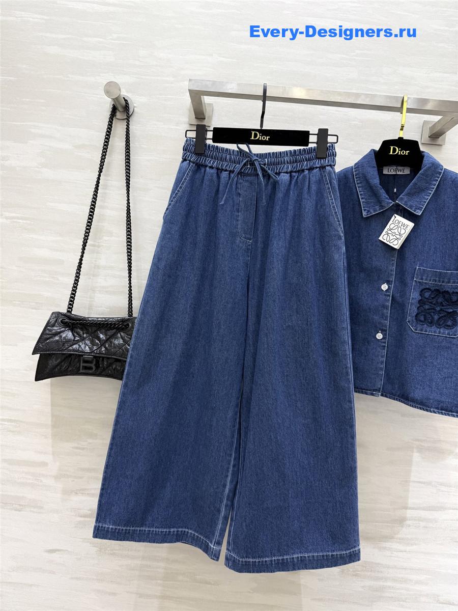 L0ew* denim shirt wide-leg pants suit