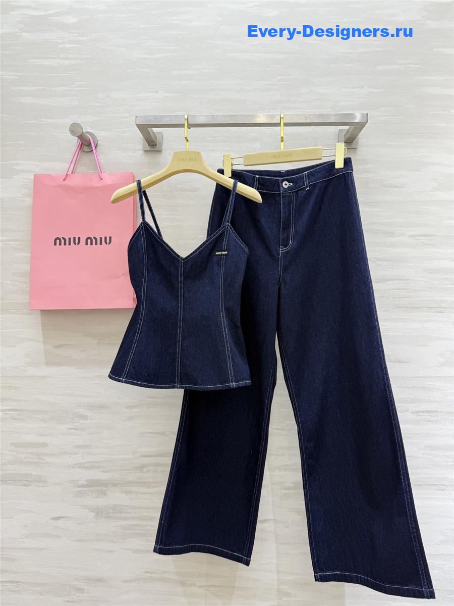 Miu Miu Denim Suspenders Jeans Set