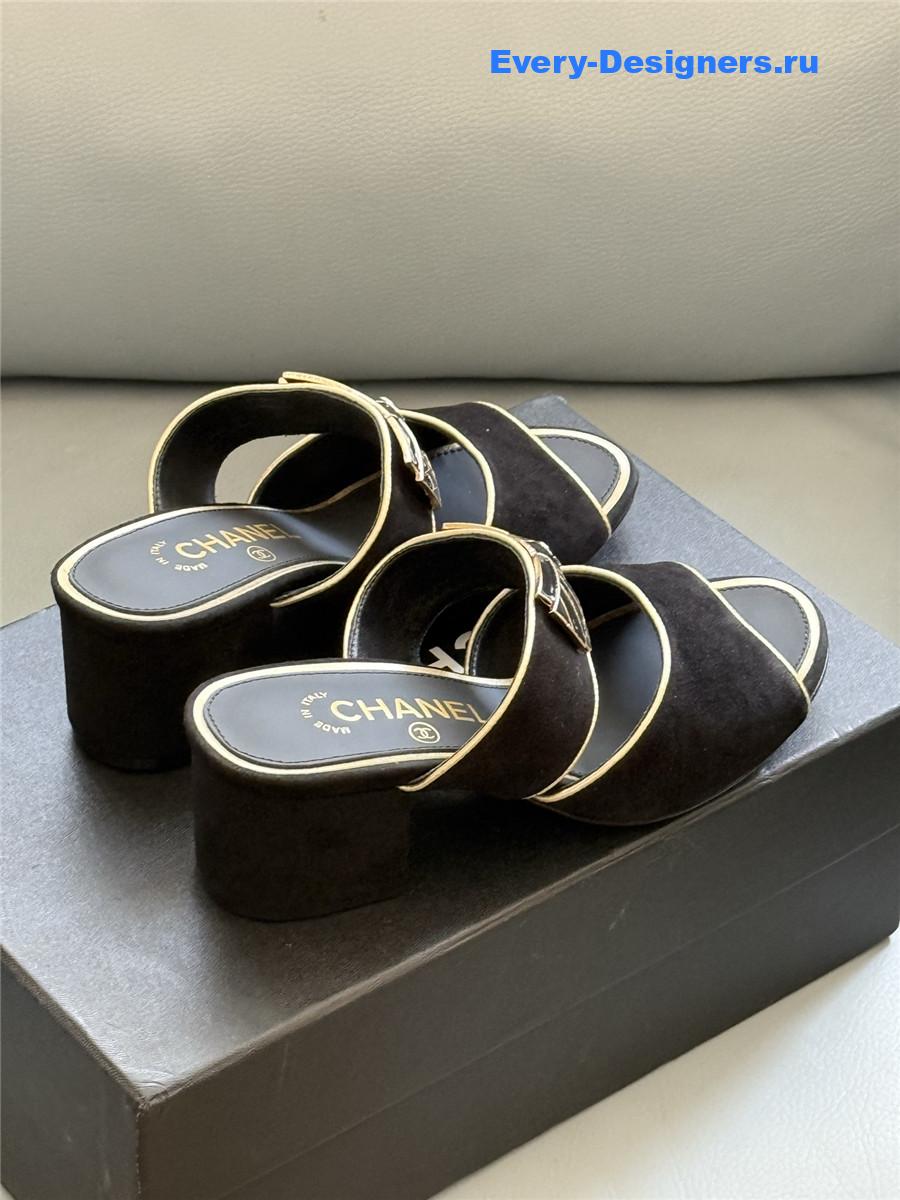 Ch**el black bowknot sandals