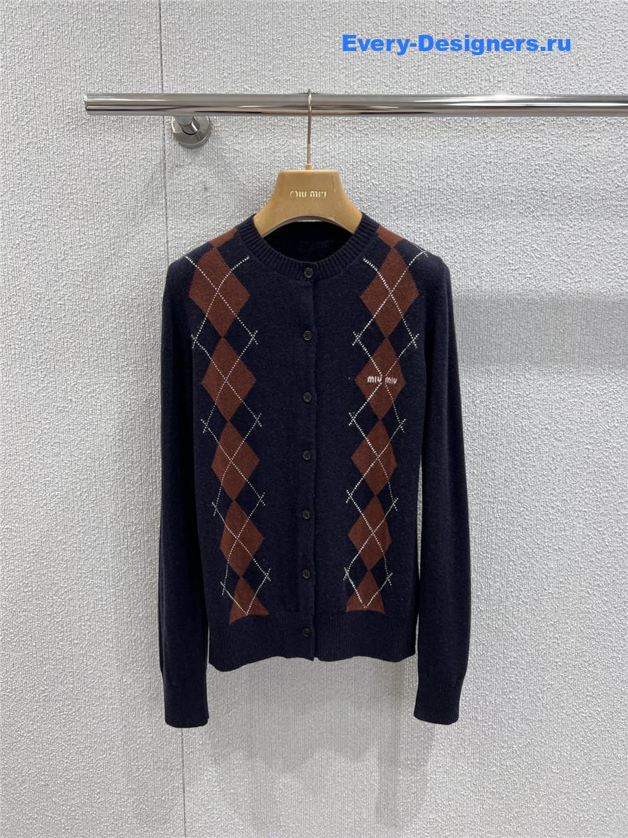 Miu Miu Blue Argyle Cardigan