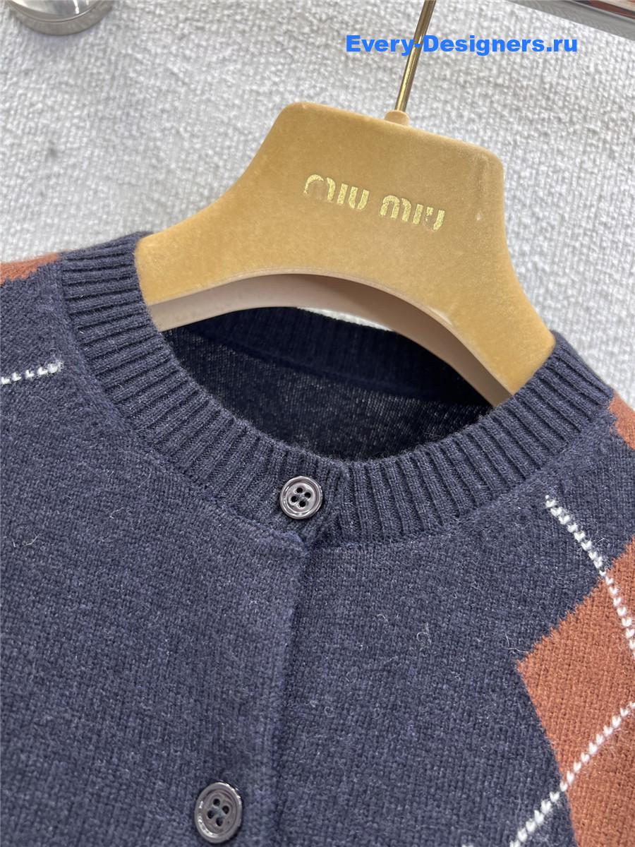 Miu Miu Blue Argyle Cardigan