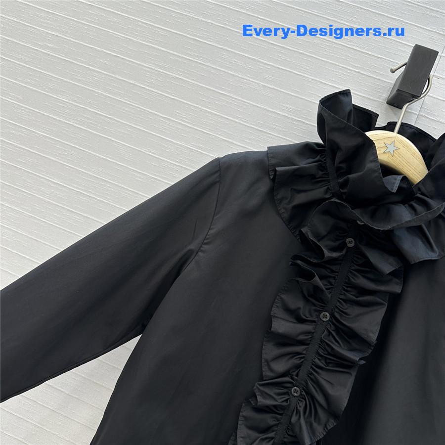 D10r black ruffled high-neck cotton blouse