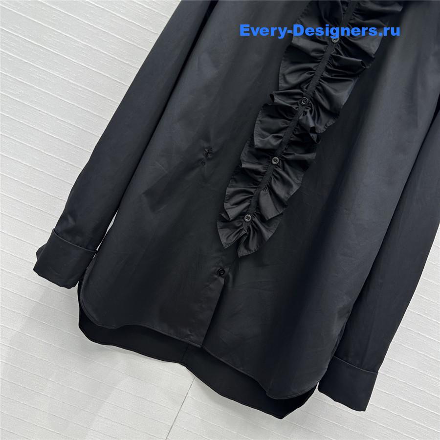D10r black ruffled high-neck cotton blouse