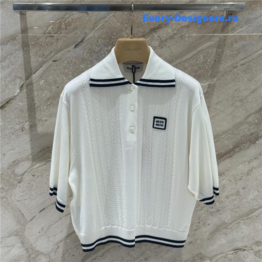 Miu Miu White Cashmere Polo Top