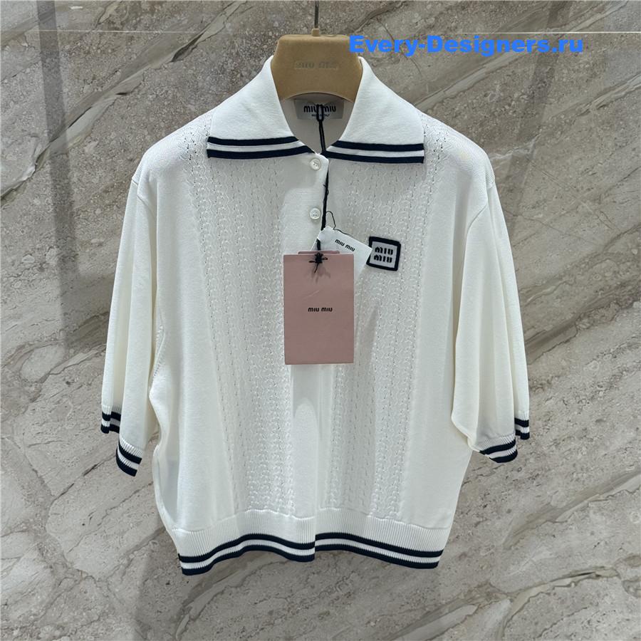 Miu Miu White Cashmere Polo Top
