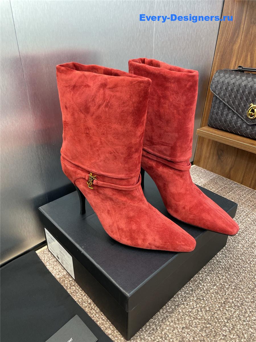 Sa1nt Lau*nt logo buckle ankle boots