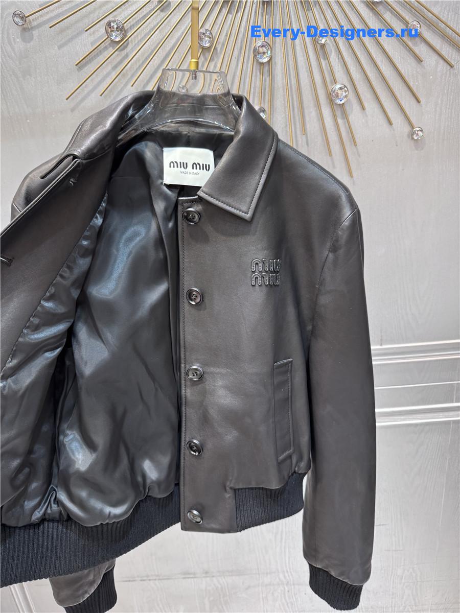 Miu Miu Black Leather Cropped Jacket