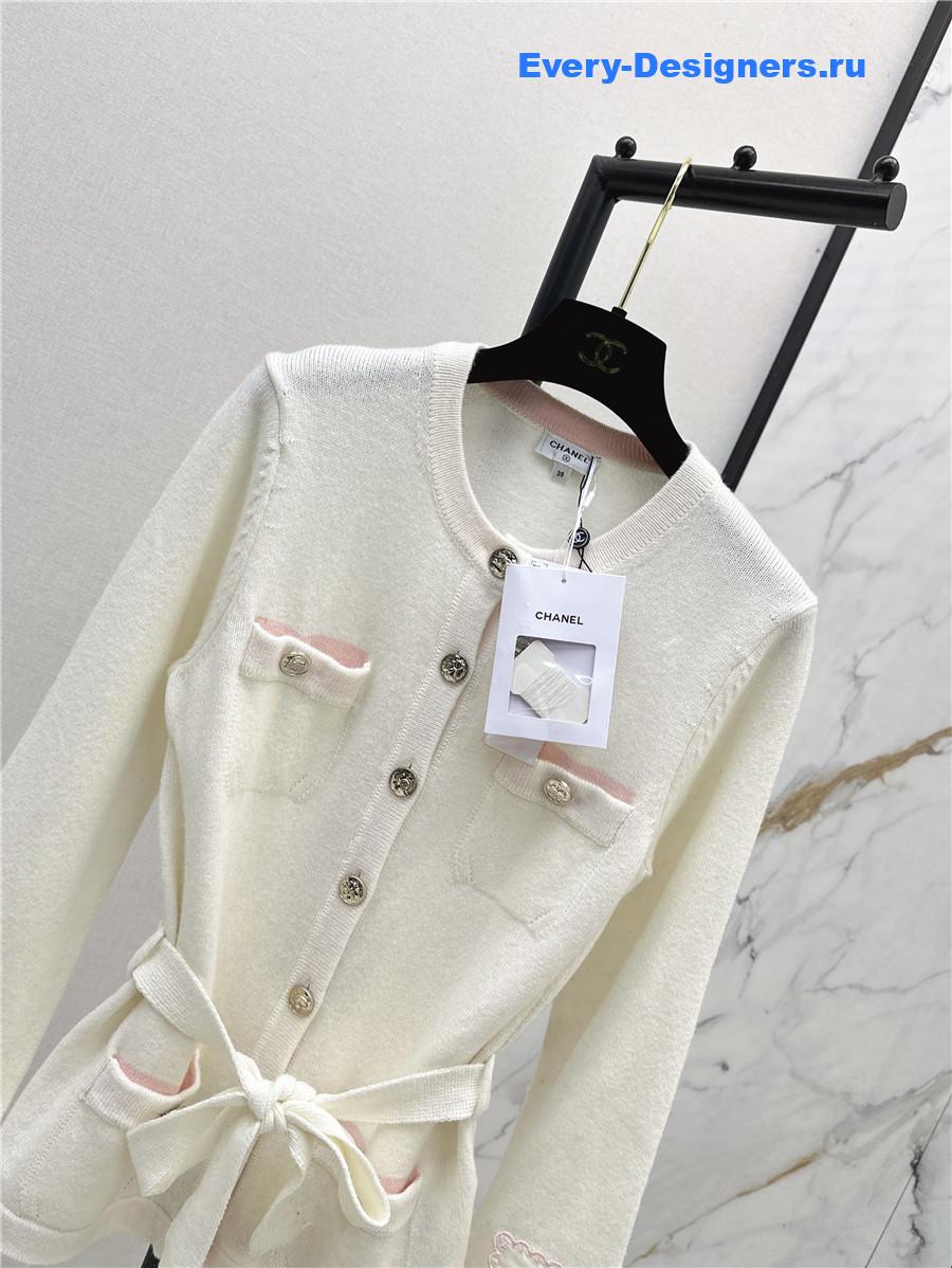 Ch**el coco white belt knit cardigan