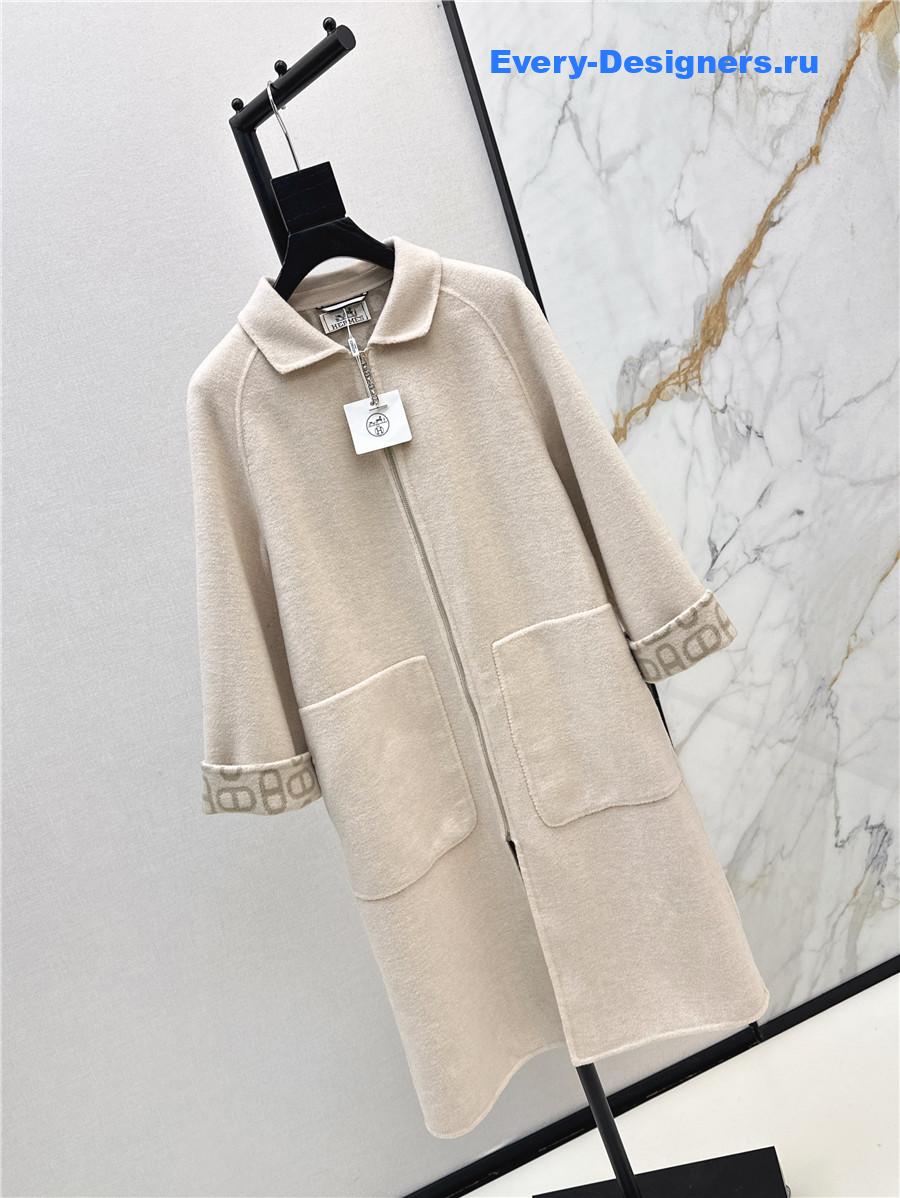 H**me5 beige double cashmere long coat