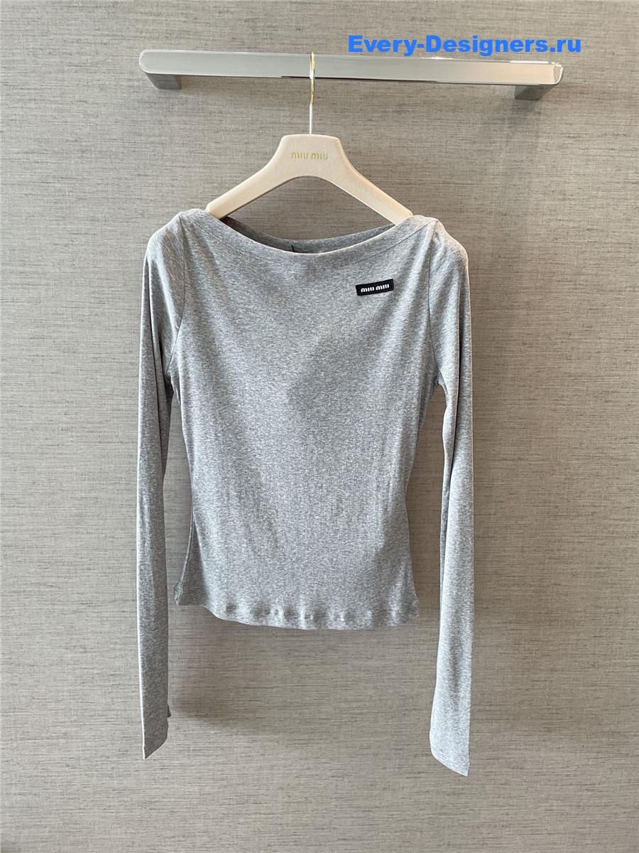 Miu Miu Grey Ribbed Jersey Top