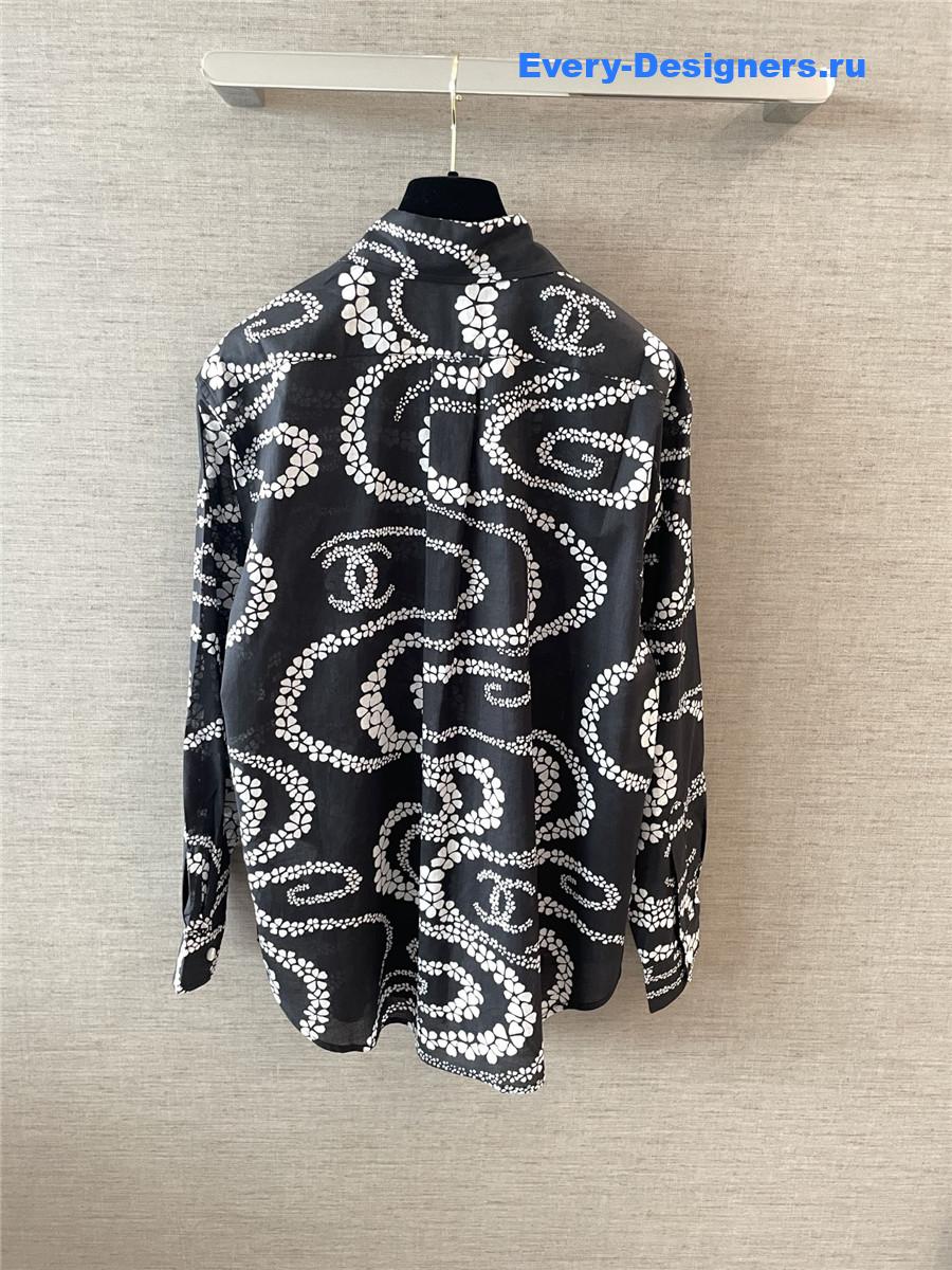 Ch**el black & white printed cotton voile shirt