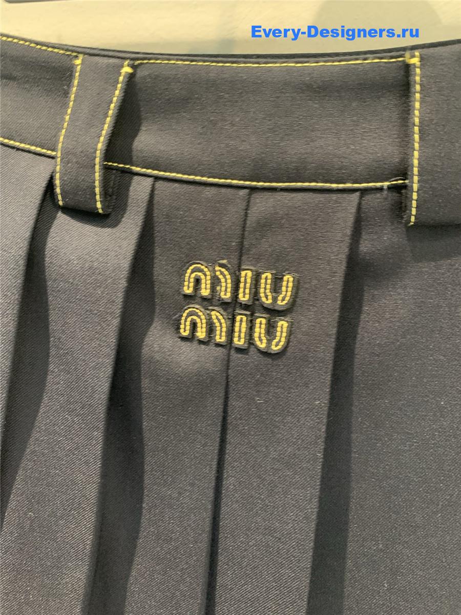 Miu Miu Navy Pleated Batavia Skirt