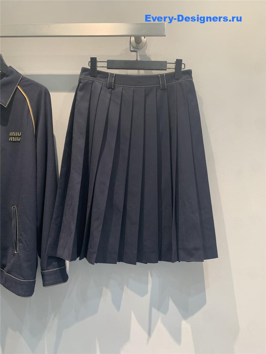 Miu Miu Navy Pleated Batavia Skirt