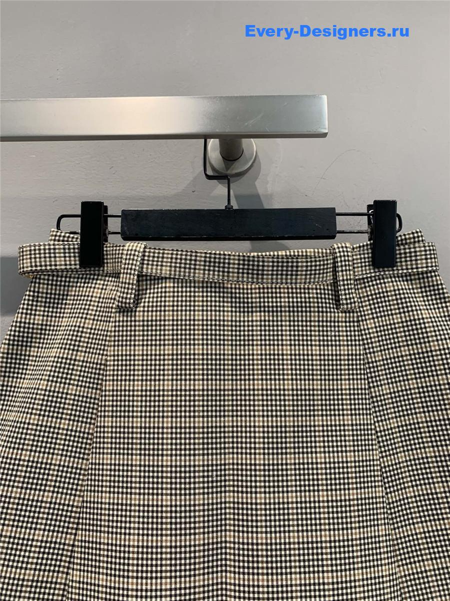 Miu Miu Cocoa Brown Checked Miniskirt