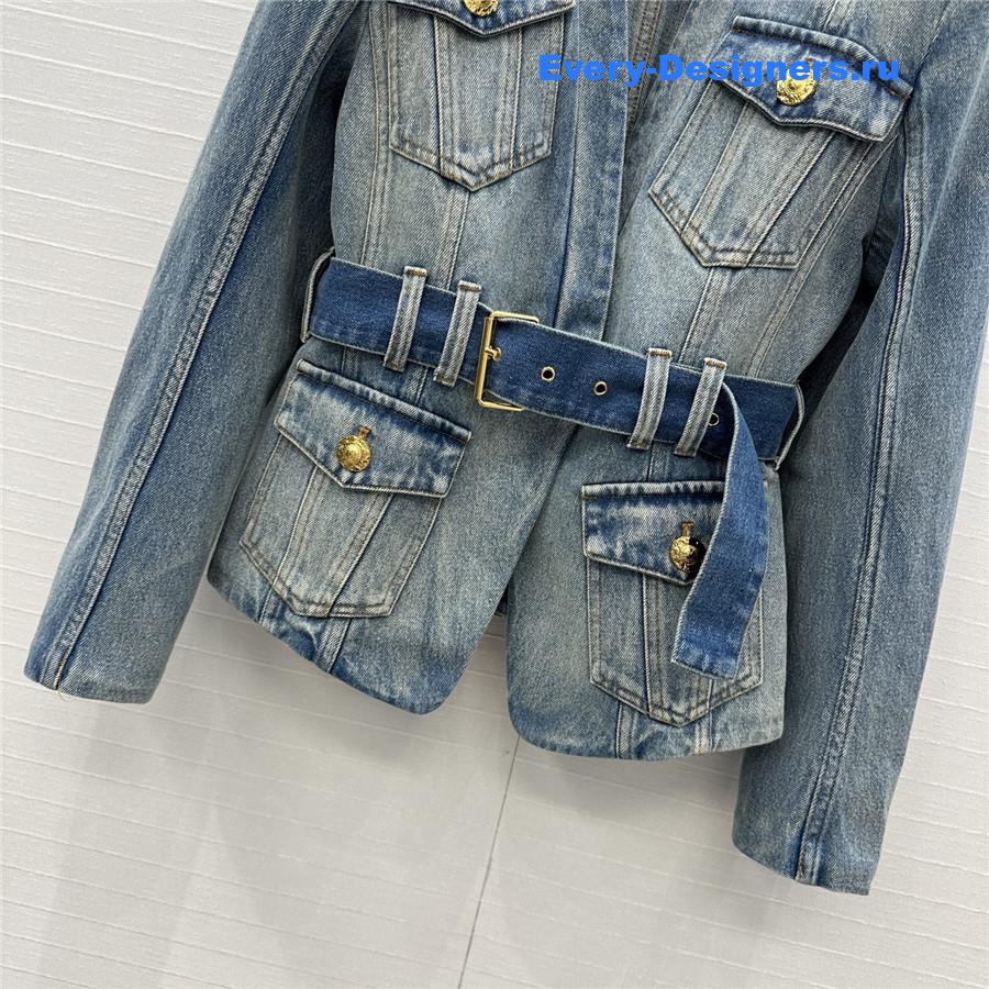 Balmain Belted Denim Jacket in Blue