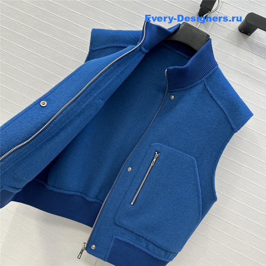 H**me5 blue sleeveless bomber jacket
