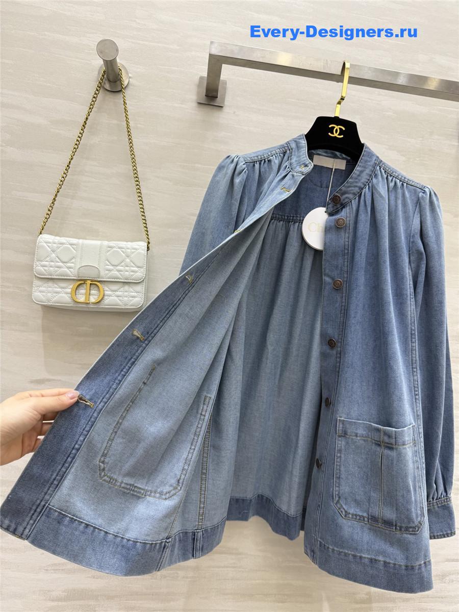 Chloé High Neck Gathered Jacket In Denim