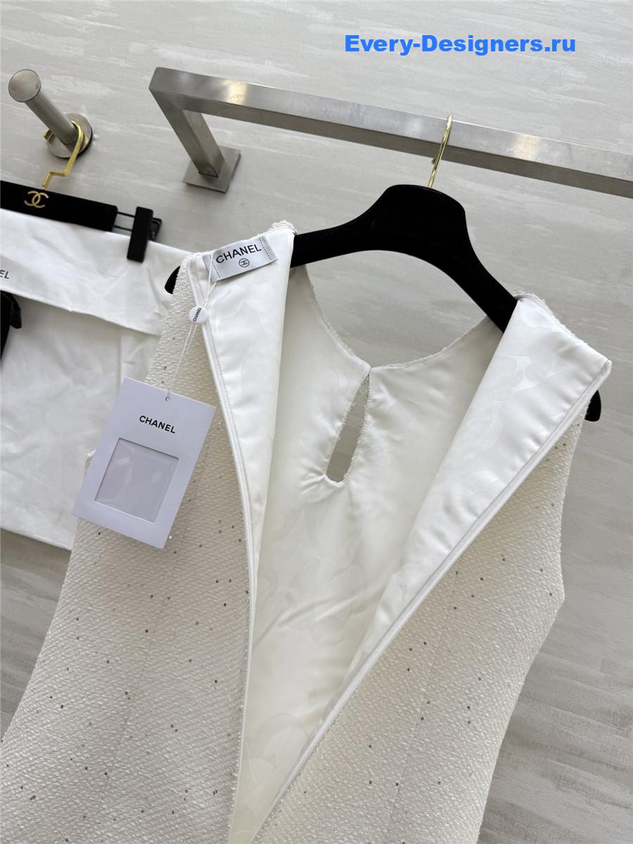 Ch**el white sequined tweed vest dress